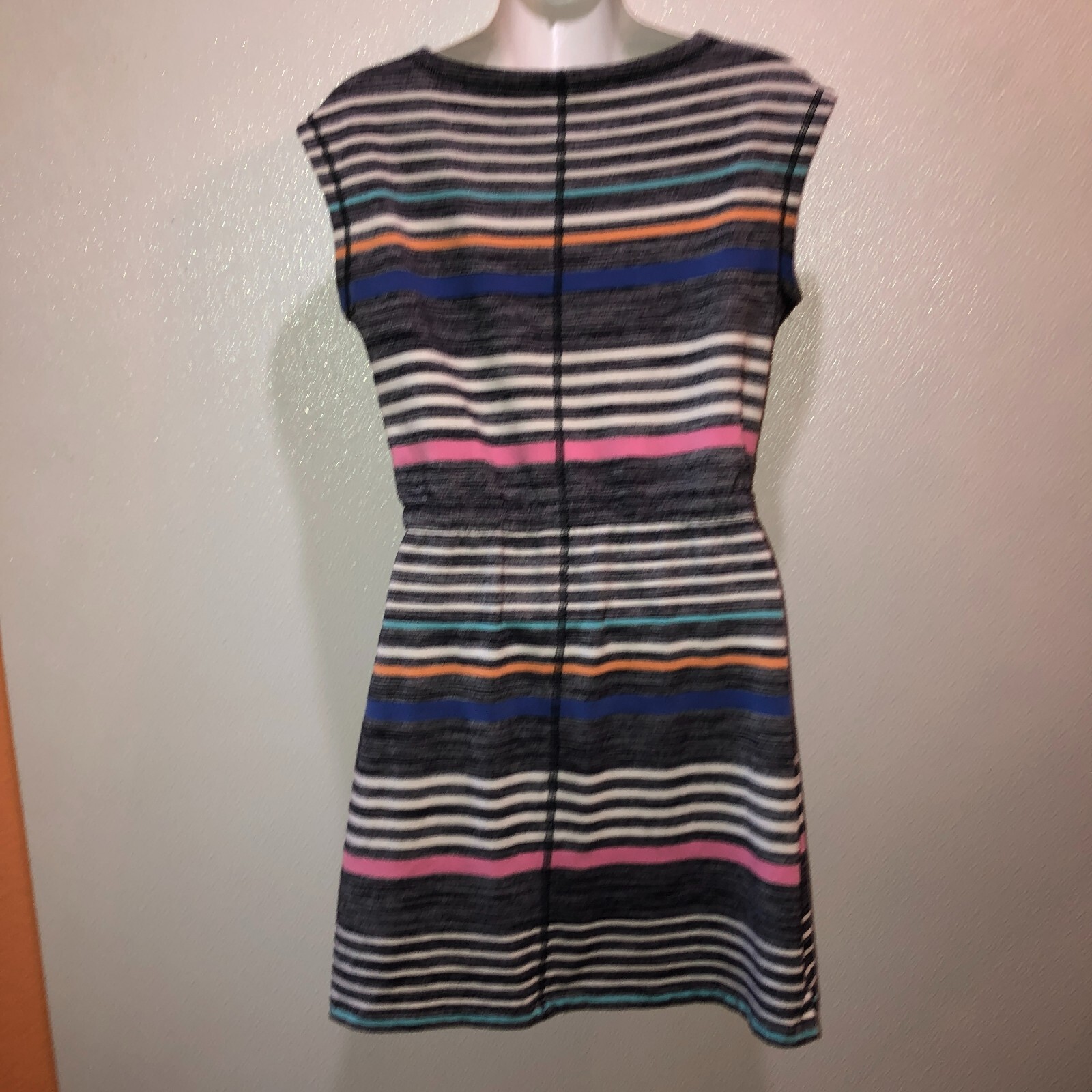 T by TALBOTS Small Multicolor Stripe Shift Dress Sleeveless Cotton Blend Pockets
