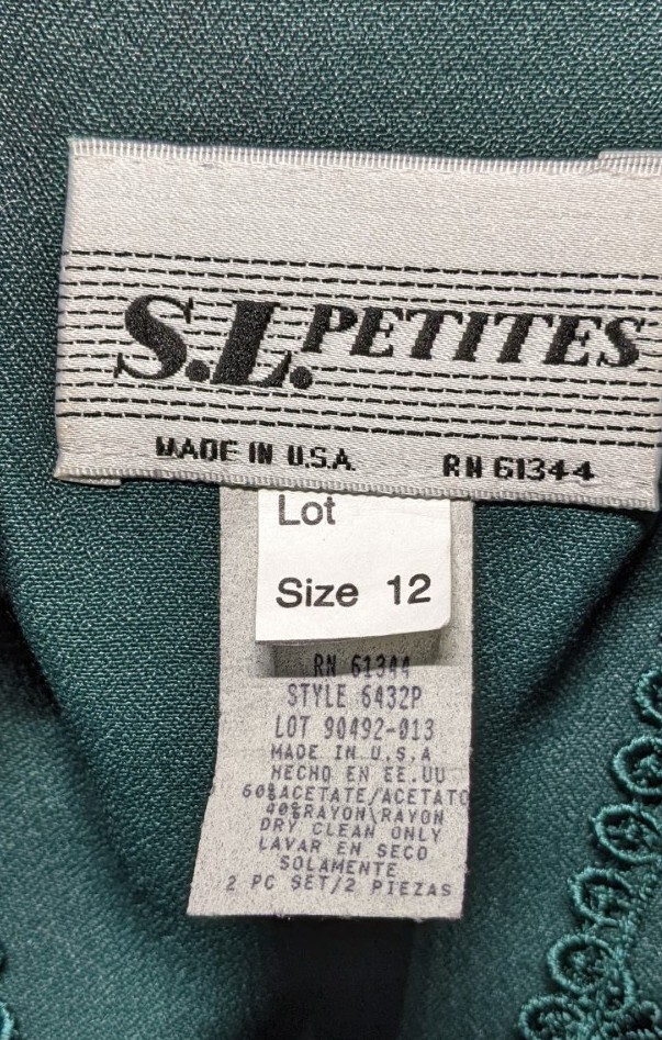 VINTAGE S.L. PETITES Jacket Dress GREEN Blazer Vest & Dress Suit Size 12 PETITE