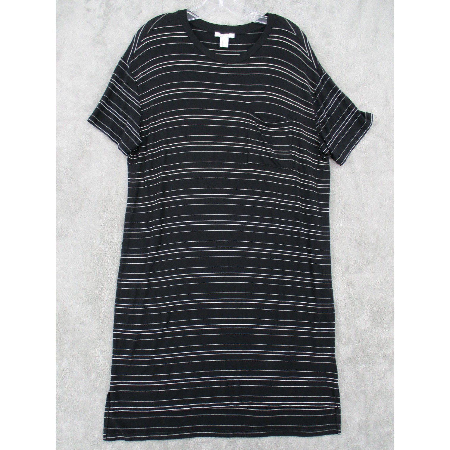 Daily Ritual Dress Womens Size M Striped Soft Knit T Shirt Casual Pocket Black