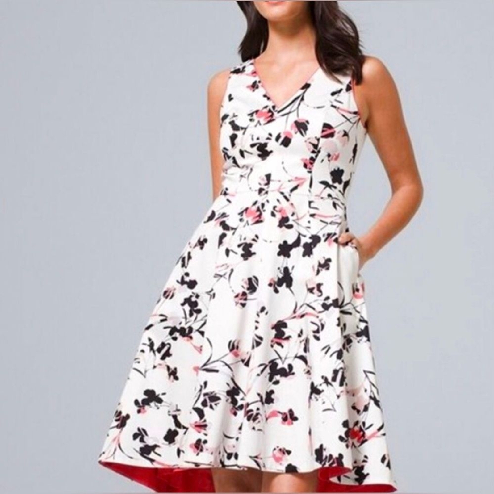 WHBM Floral Sateen Fit & Flare Dress Womens Size 0 Coquette Wedding Event Preppy