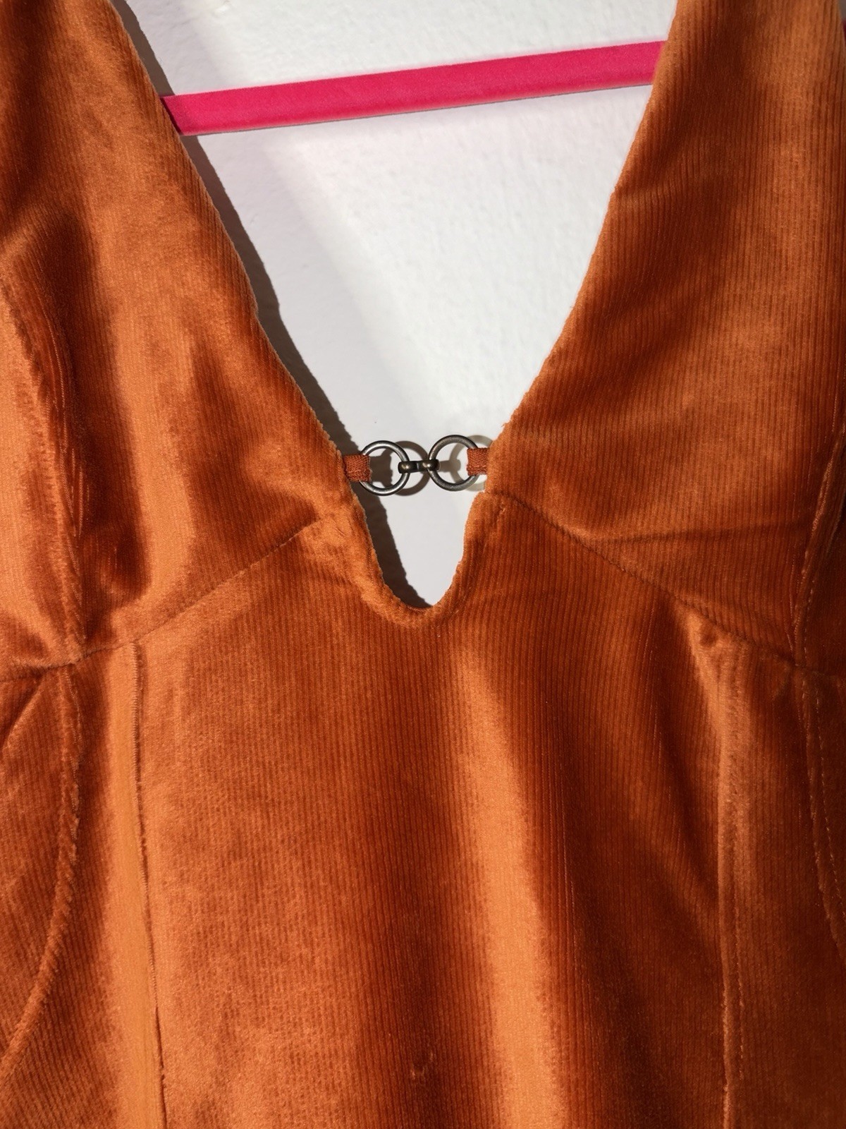 Bershka Brown Velour Halter V-Neck Mini Dress Chain Accent Women’s M