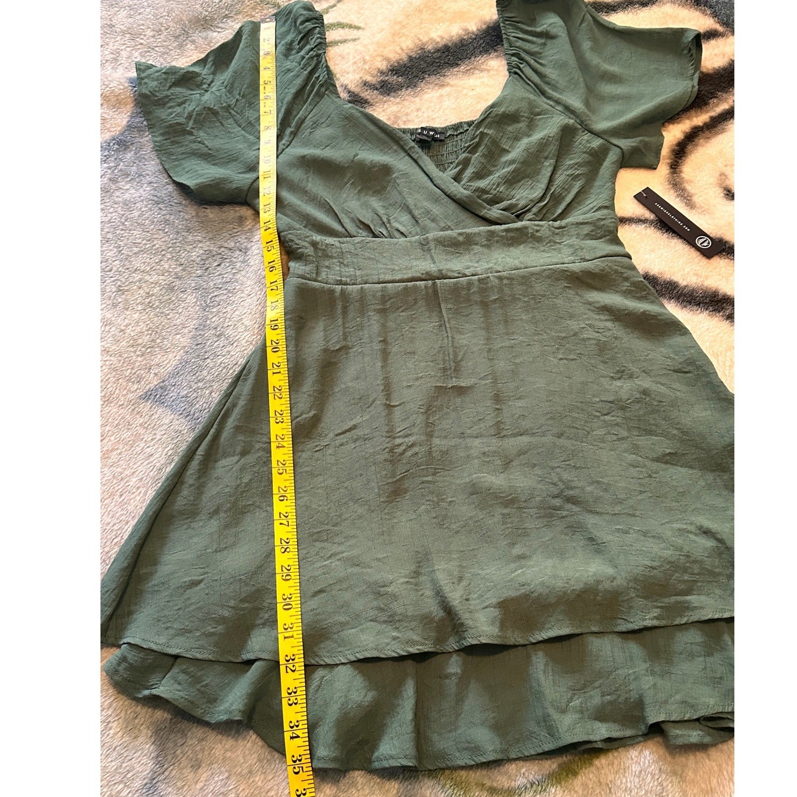 As U Wish Green Surplice Mini Dress Flutter Sleeve Smocked Back XL