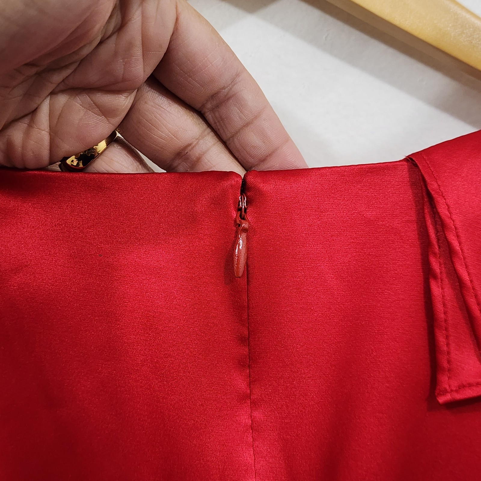 ALLEN B Allen Schwartz Red Satin Short Party Cocktail Dress Drape Back Size 16
