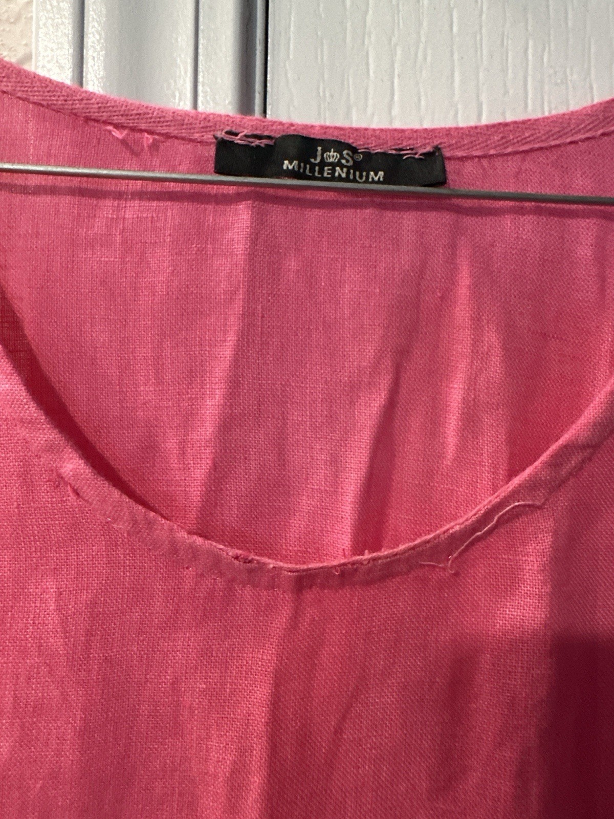 Jòso Millenium Pink Linen Shift Midi Dress Round Neck Short Sleeve Pockets S