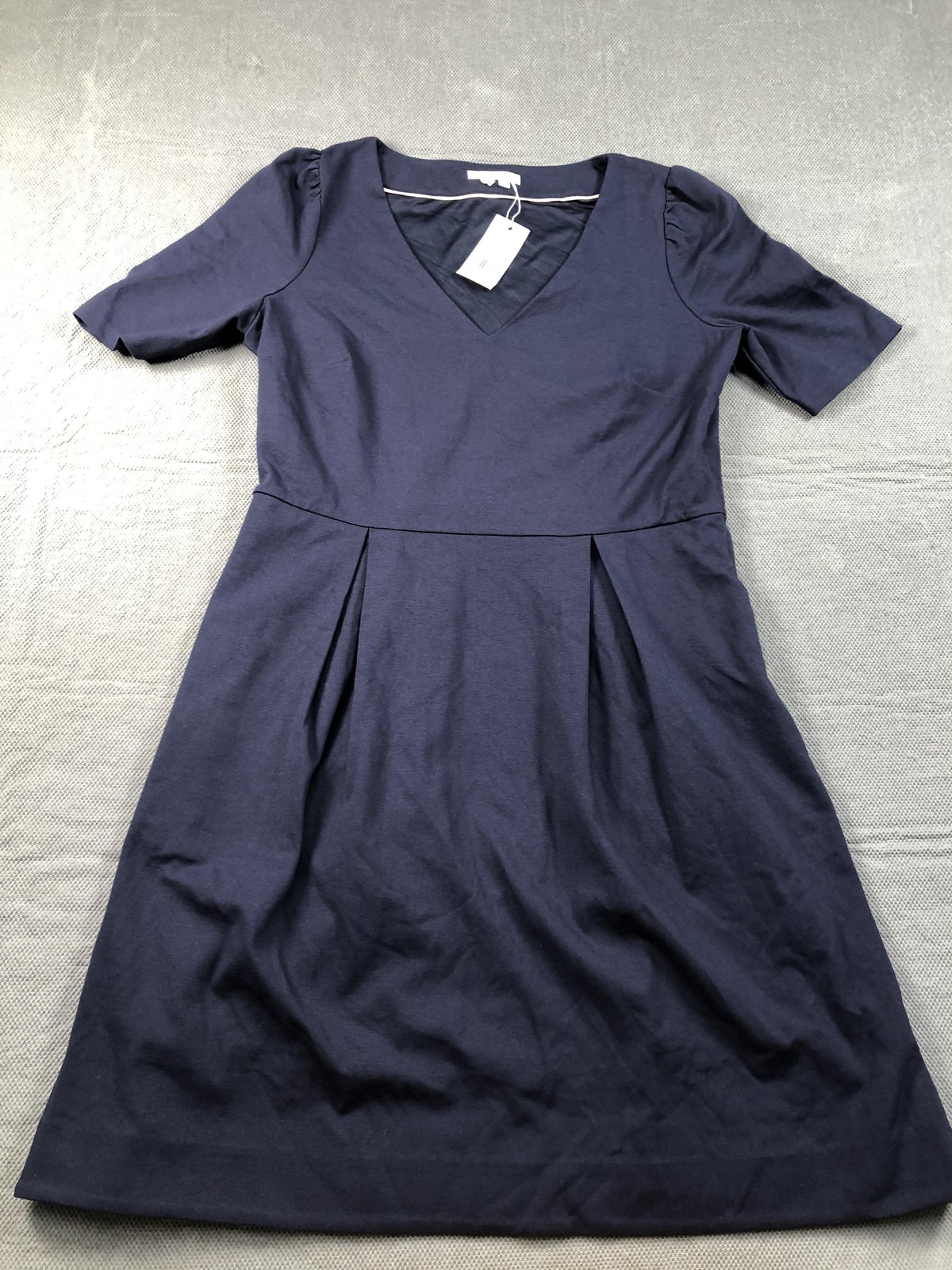 Boden Dress Womens 14 Blue V Neck Half Sleeve Fit Flare Jersey Pockets NWT