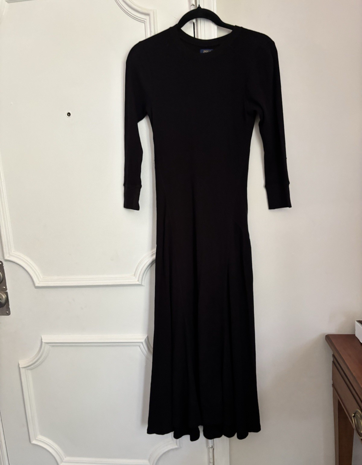 Polo Ralph Lauren Black Knit Crew Neck Long Sleeve Maxi Dress S cotton