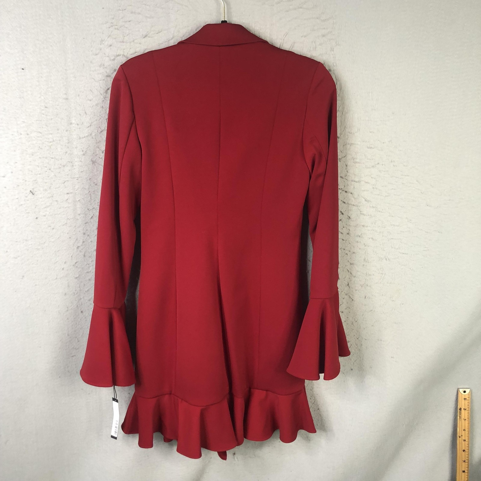 Issue New York Dress Womens M Red Ruffle Jacket Mini Long Sleeve Party Cocktail