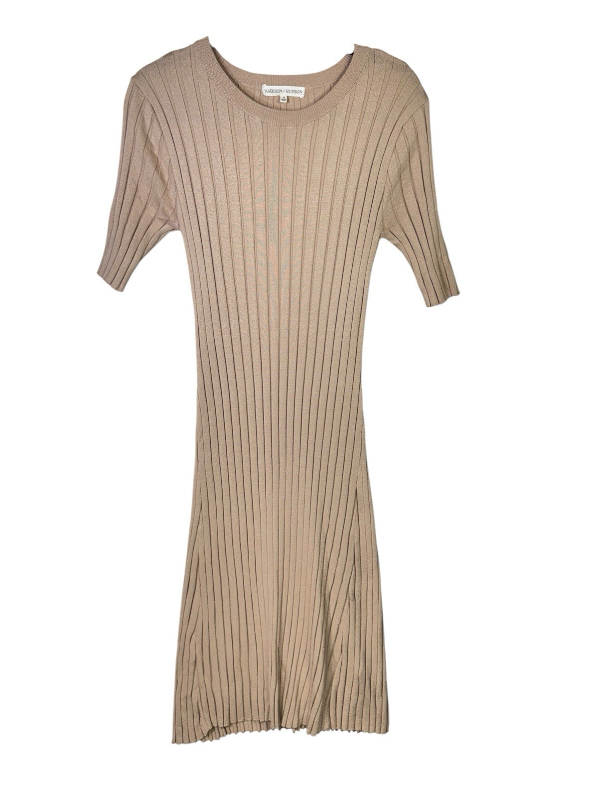 MADISON + HUDSON Tan Ribbed Short Sleeve Midi Dress Size M Stretch