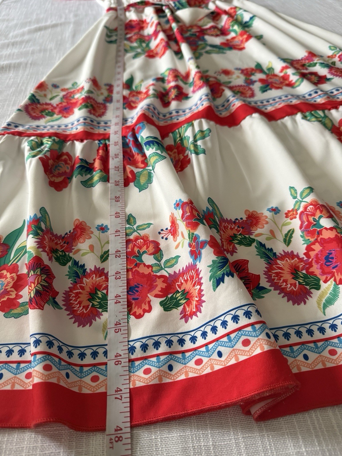 Boture Women’s White Red Blue Green Floral Off Shoulder Ruffle Midi Dress Sz M