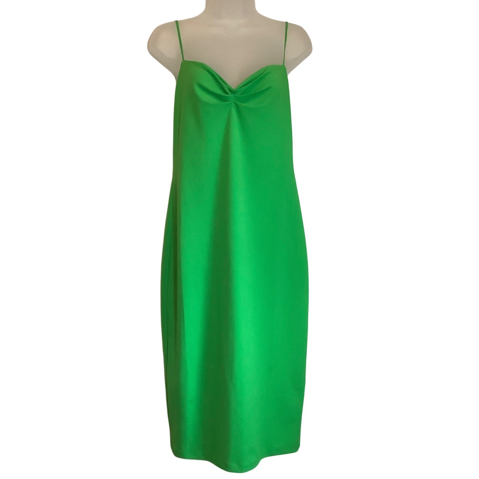 Zara Womens Green Gathered Sweetheart Neck Midi Dress Adjustable Straps Size S