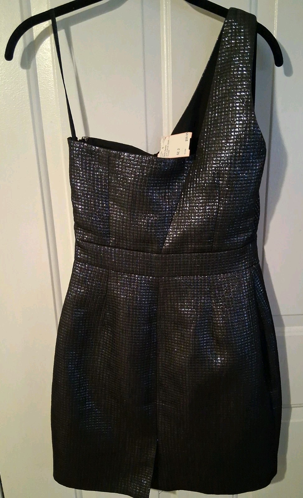 STUNNING!!! BANANA REPUBLIC MONOGRAM Charcoal Metallic One Shoulder Mini Dress 2