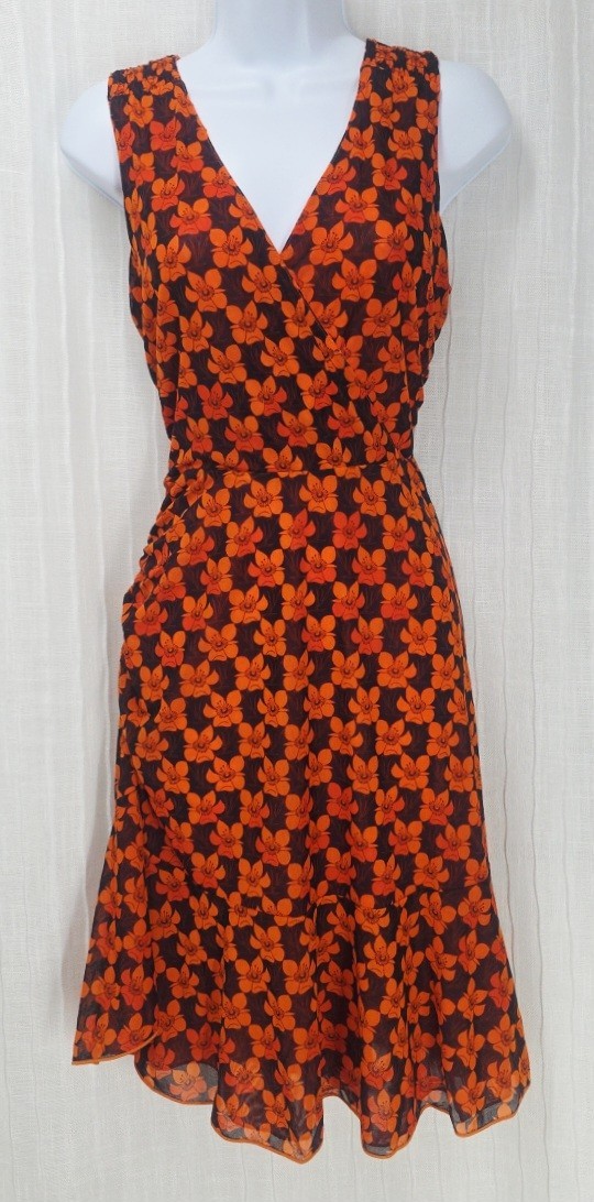 CAbi Reversible Midi Flip Dress Floral & Dots Wide Strap Cinched Accents👗#6370