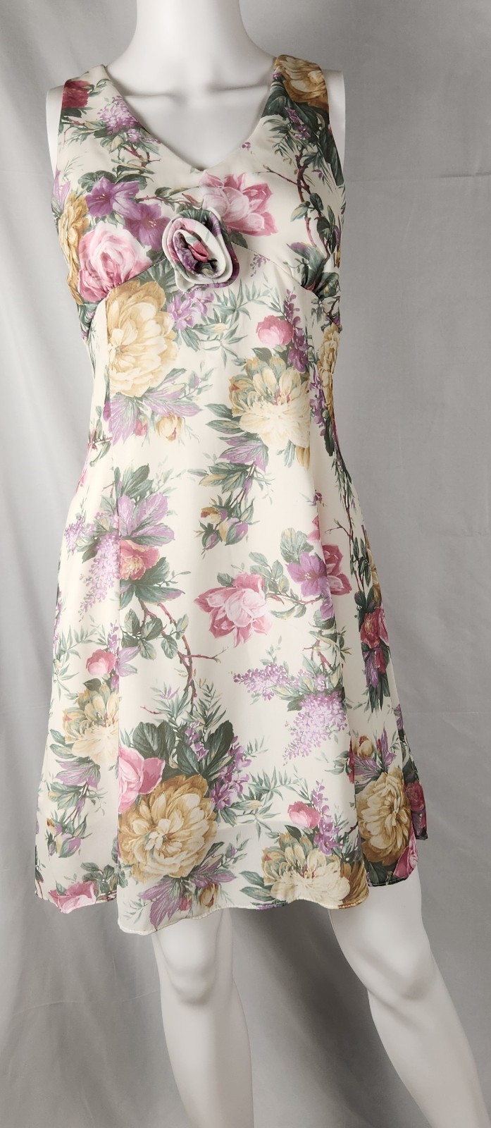 VTG 90s Lira Floral Cottage/Romantic/Classic Sleeveless Fit-Flare Dress L