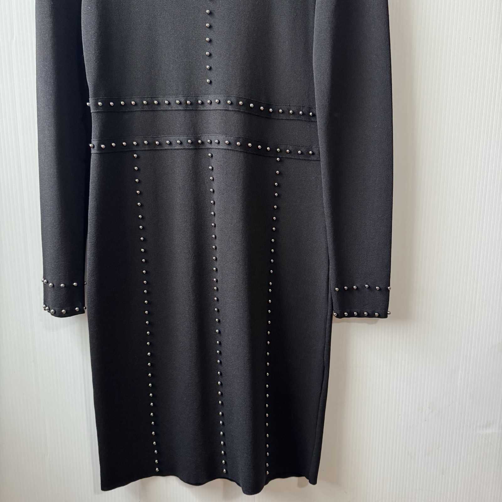 Josef Ribkoff Black Studded Midi Dress Long Sleeve Elegant Sheath Sz M Women’s