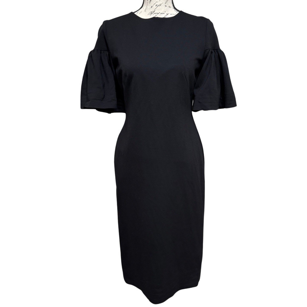 Kate Spade Flounce Sleeve Ponte Dress Size S Black Back Zip Knee Length Sheath