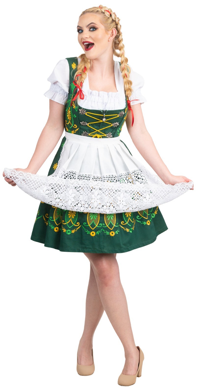 German Dirndl Dress Short Green Oktoberfest XS S M L XL 2XL Waitress Party Women