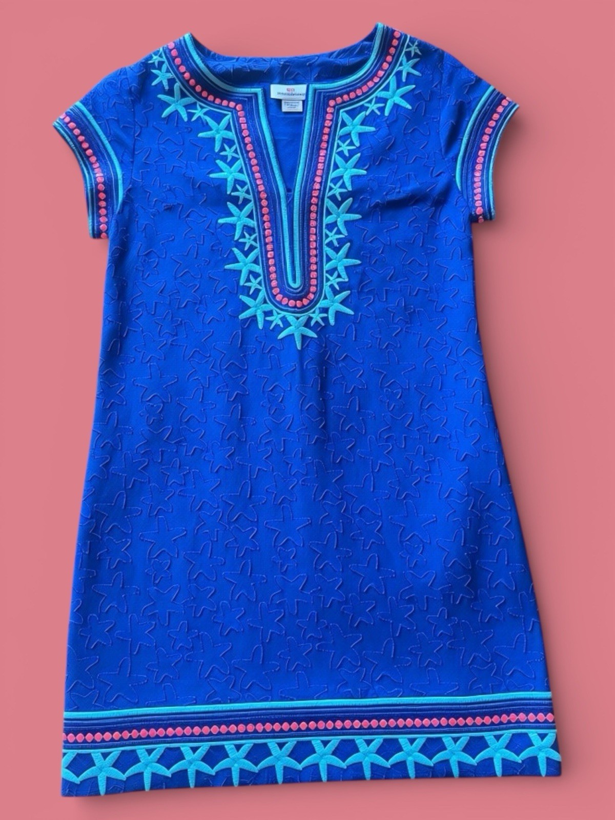 Vineyard Vines Embroidered Coastal Tunic Dress- Size 2- Blue/Light Blue/Coral