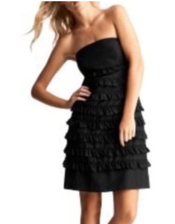 Gap Womens Black Silk Blend Tiered Ruffle Strapless Dress Size 4 Tall (0169)