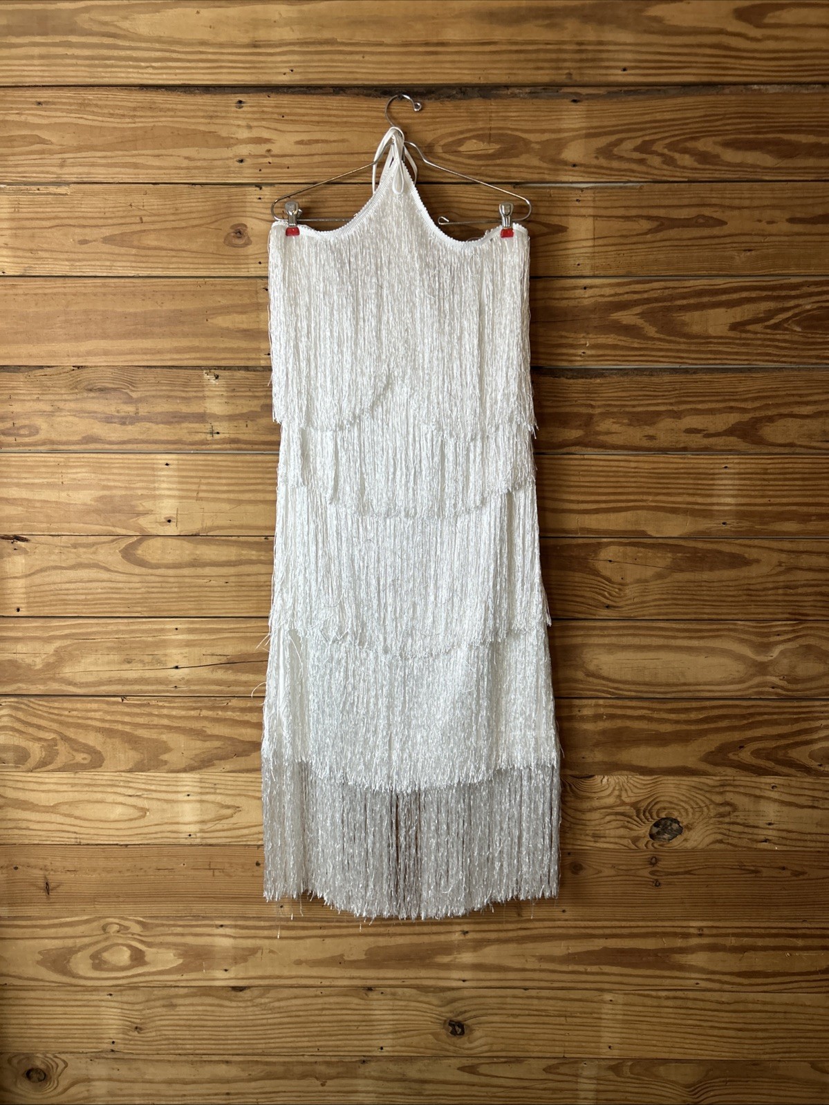 Rose Clothing White Fringe Halter Dress Nwt Size Xl Tie A Neck Split In The Back
