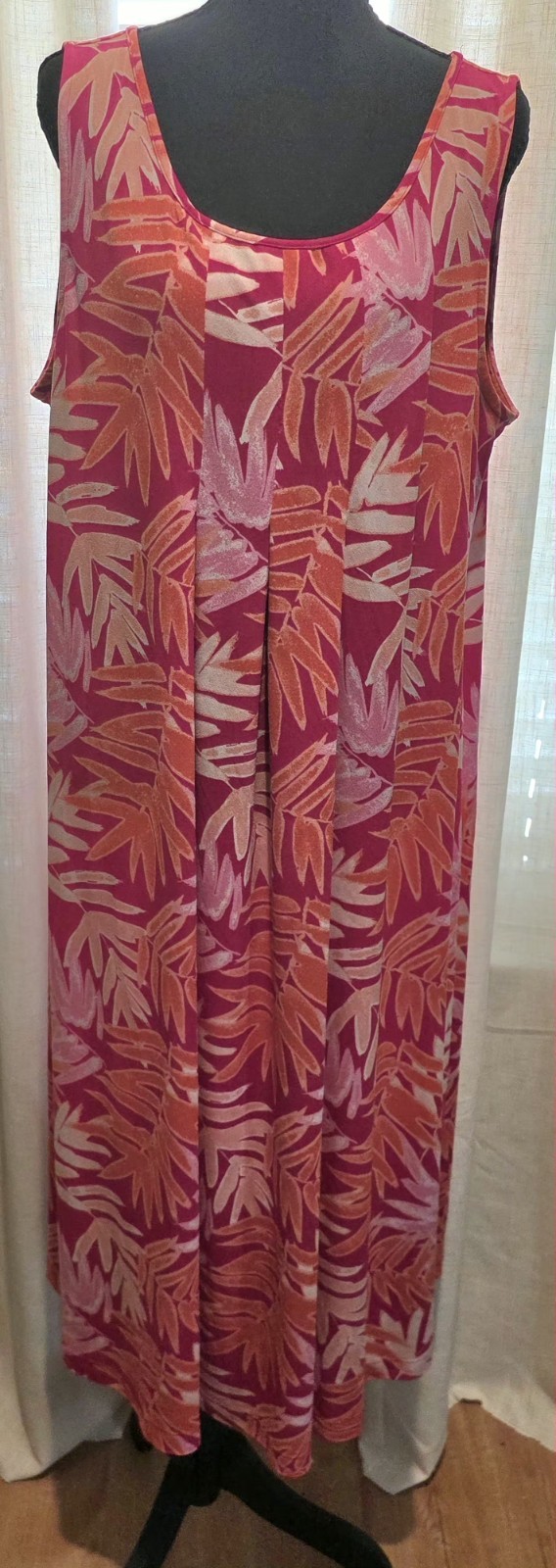 Sleeveless Midi Dress XXL/2XL (20) Pink Orange Tropical Palm Leaf Print Swing
