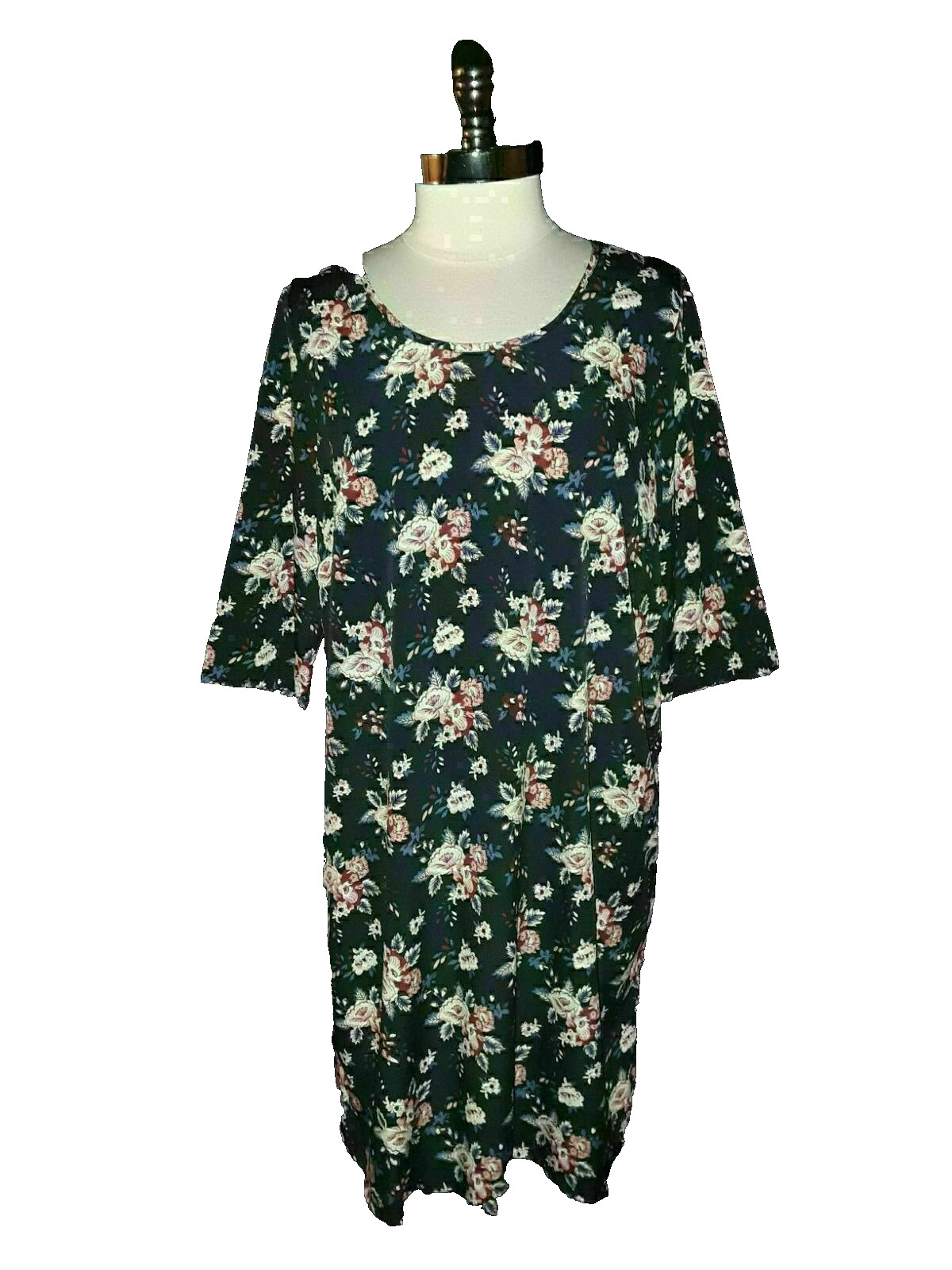 JUNAROSE Size 16 Shift Dress Blue Pink Red Floral 3/4 Sleeve