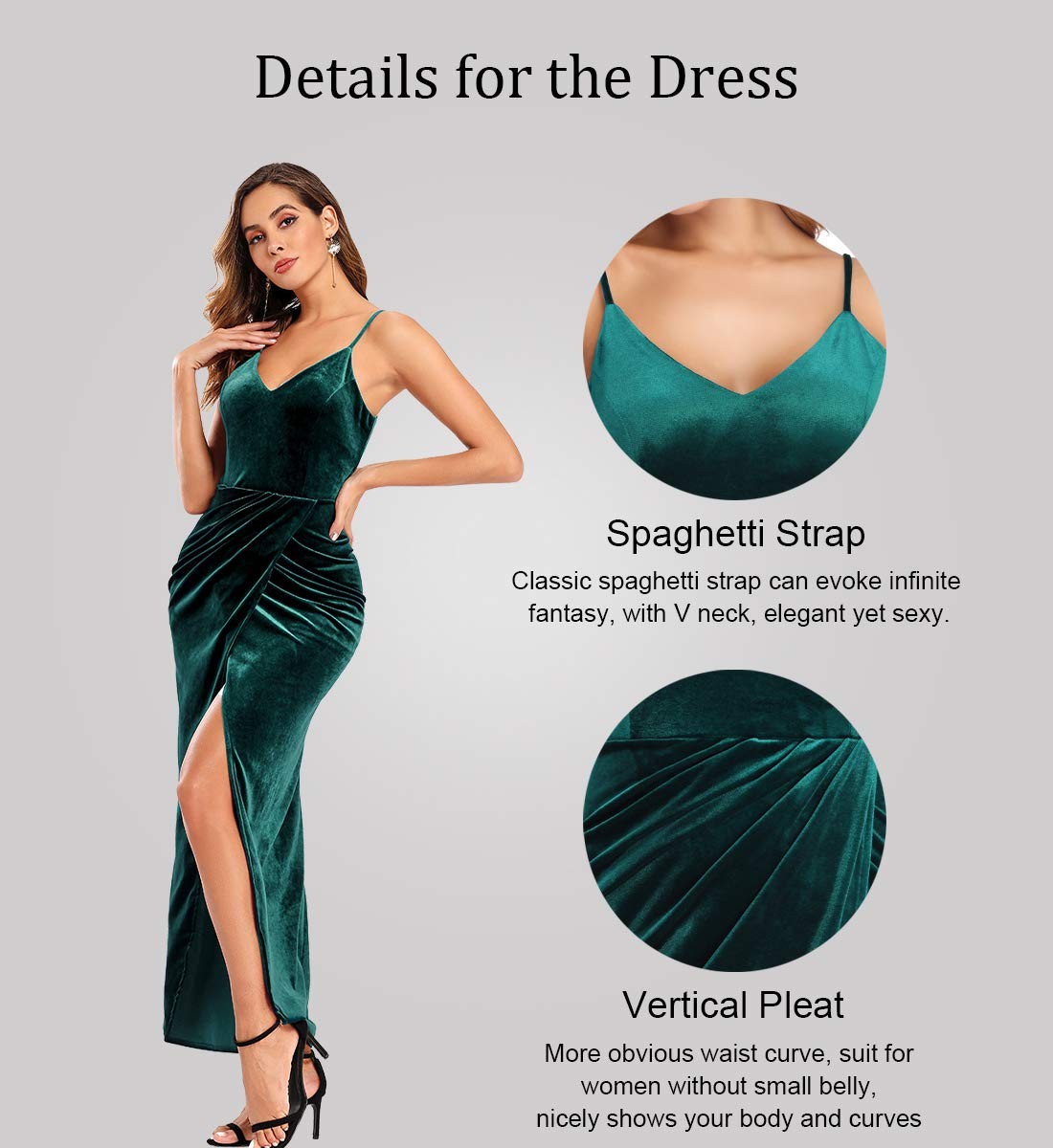 Ababalaya Elegant Spaghetti Strap Velvet Holiday Party Dresses for Women