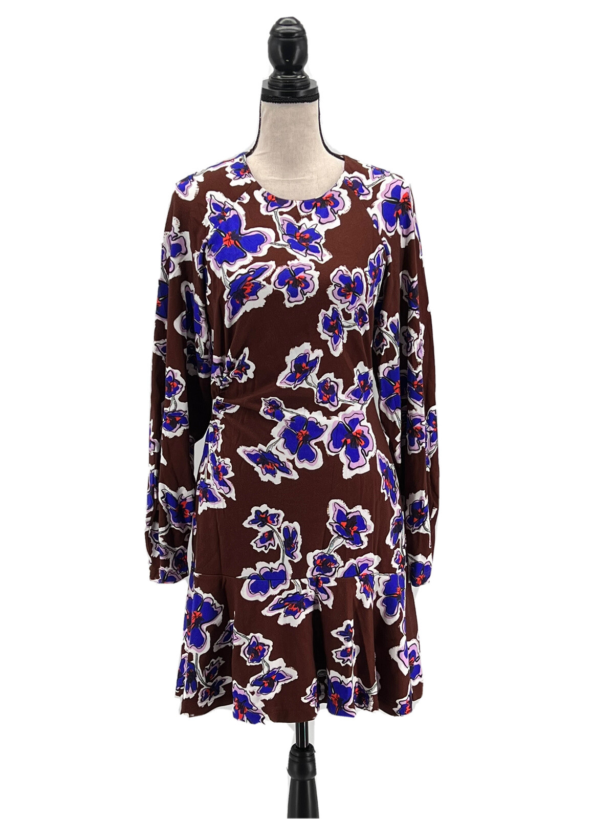 Tanya Taylor Womens Noemie Dress Brown 6 Floral Long Sleeves Ruched