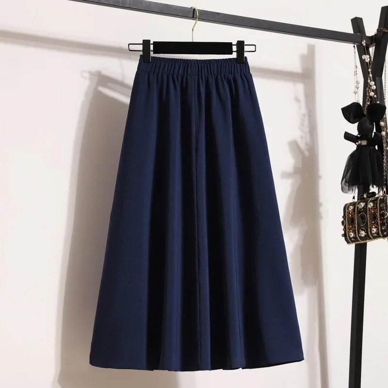 Elastic Waist High Waist Medium Skirt Slimming Solid Color Large Size Multifunct