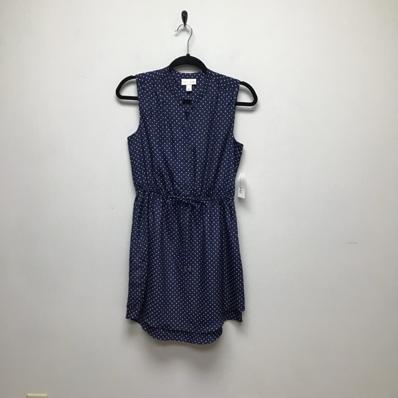 Maison Jules Womens Shift Dress Blue Polka Dot Notch Neck Sleeveless Tie S New