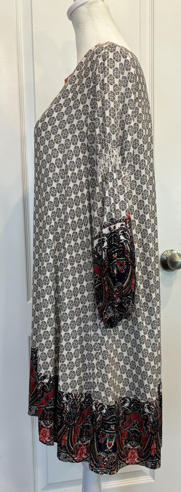 UMGEE Womens Dress Small VNeck 3/4 Sleeve Bohemian Whimsical Peasant Folk Tribal