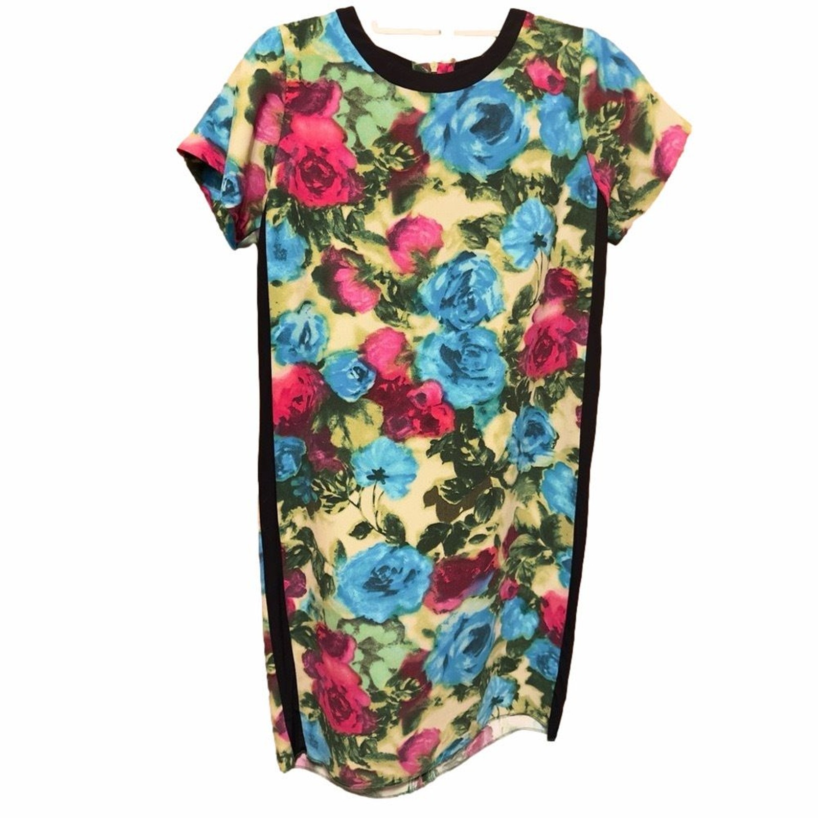 Sandro Floral Abstract Mini Shift Dress Size EU 2 US 4-6 Cut out Back zip