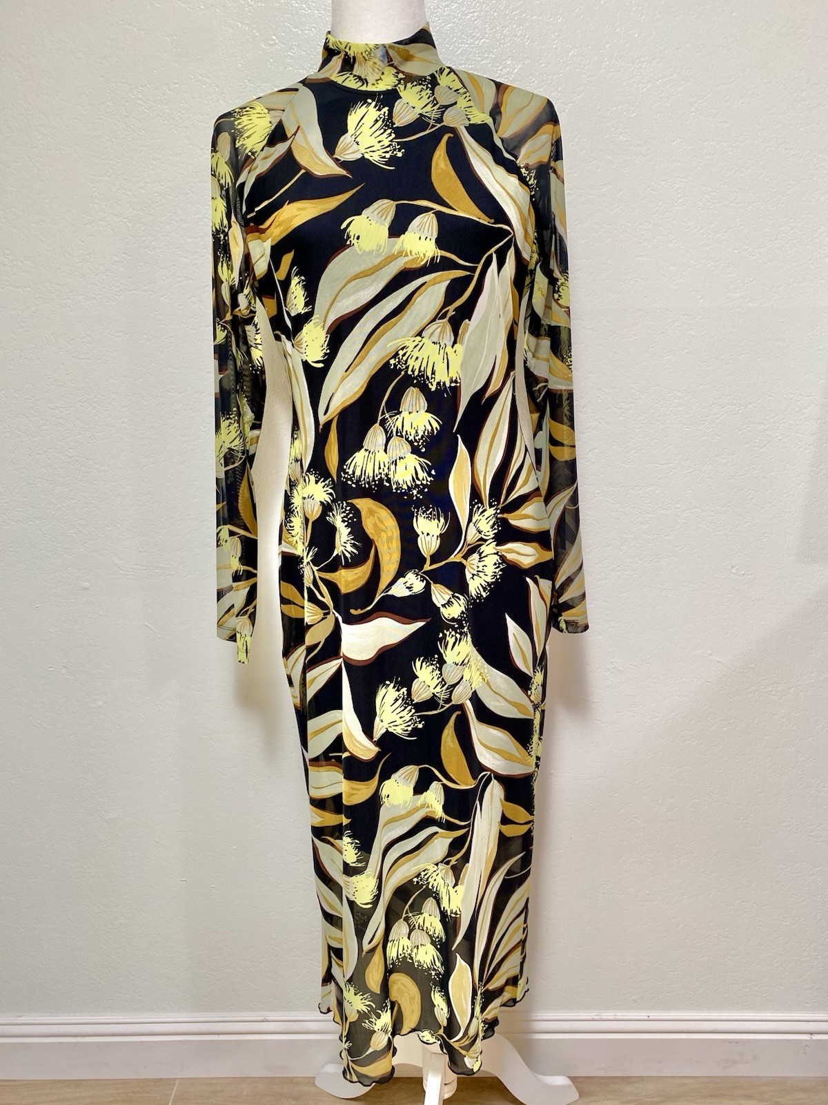 Anthropologie Eucalyptus Dress Women’s LP Multi Floral Mesh Mock Neck Midi