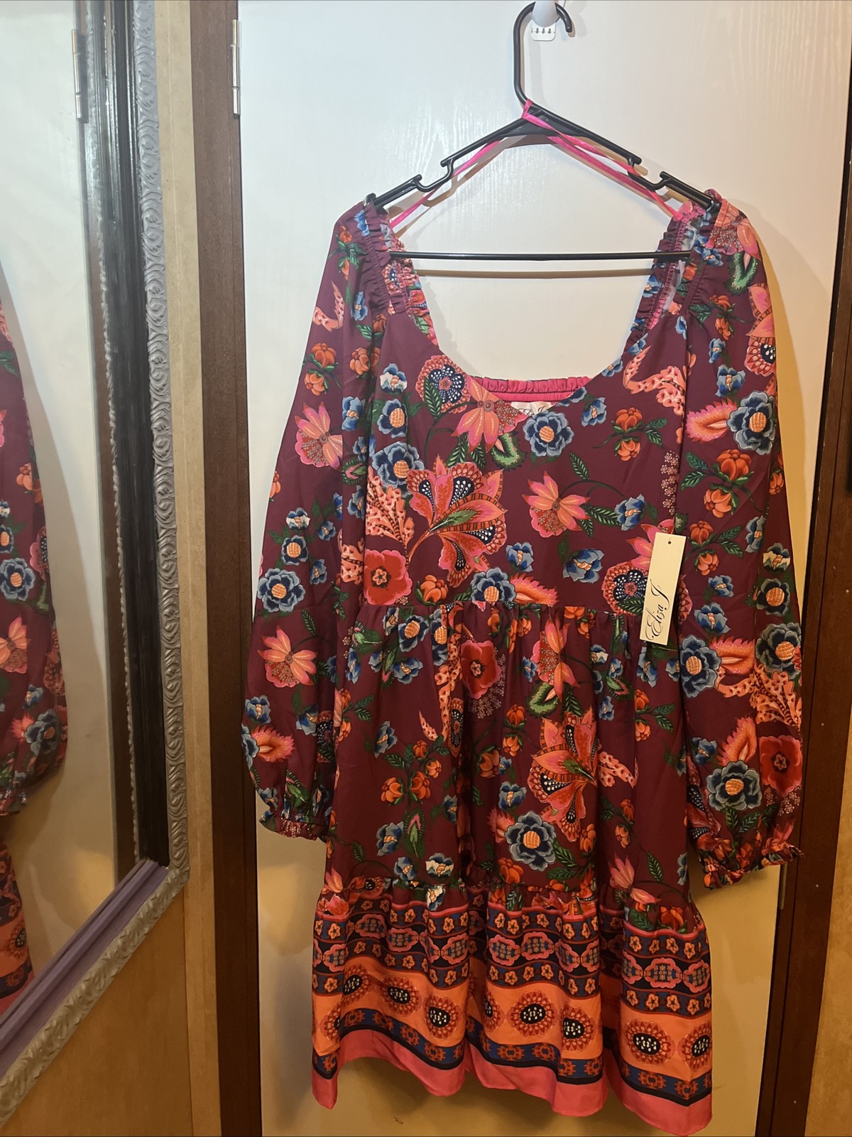 Floral maroon and pink knee length dress