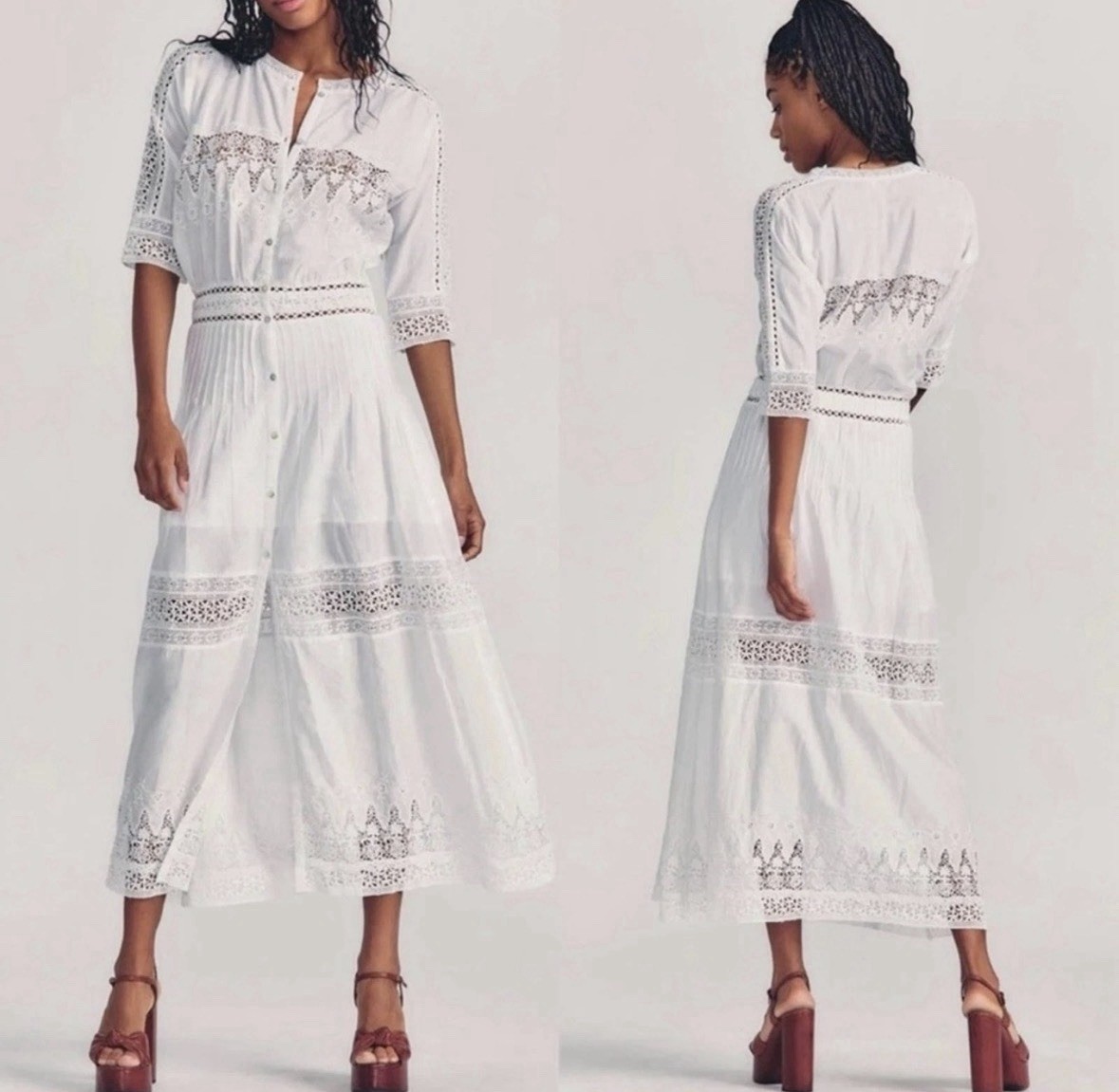 LoveShackFancy Beth Maxi Dress White Lace Eyelet Embroidered Cottagecore XL
