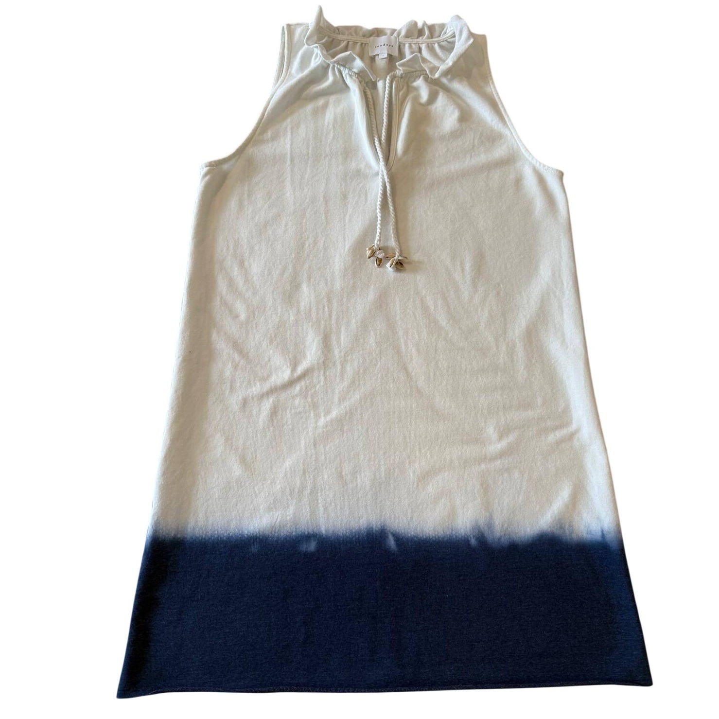 Sundays Dip Dye Ombre Dress White Navy Blue Cowrie Shell Tie Sleeveless Size 1