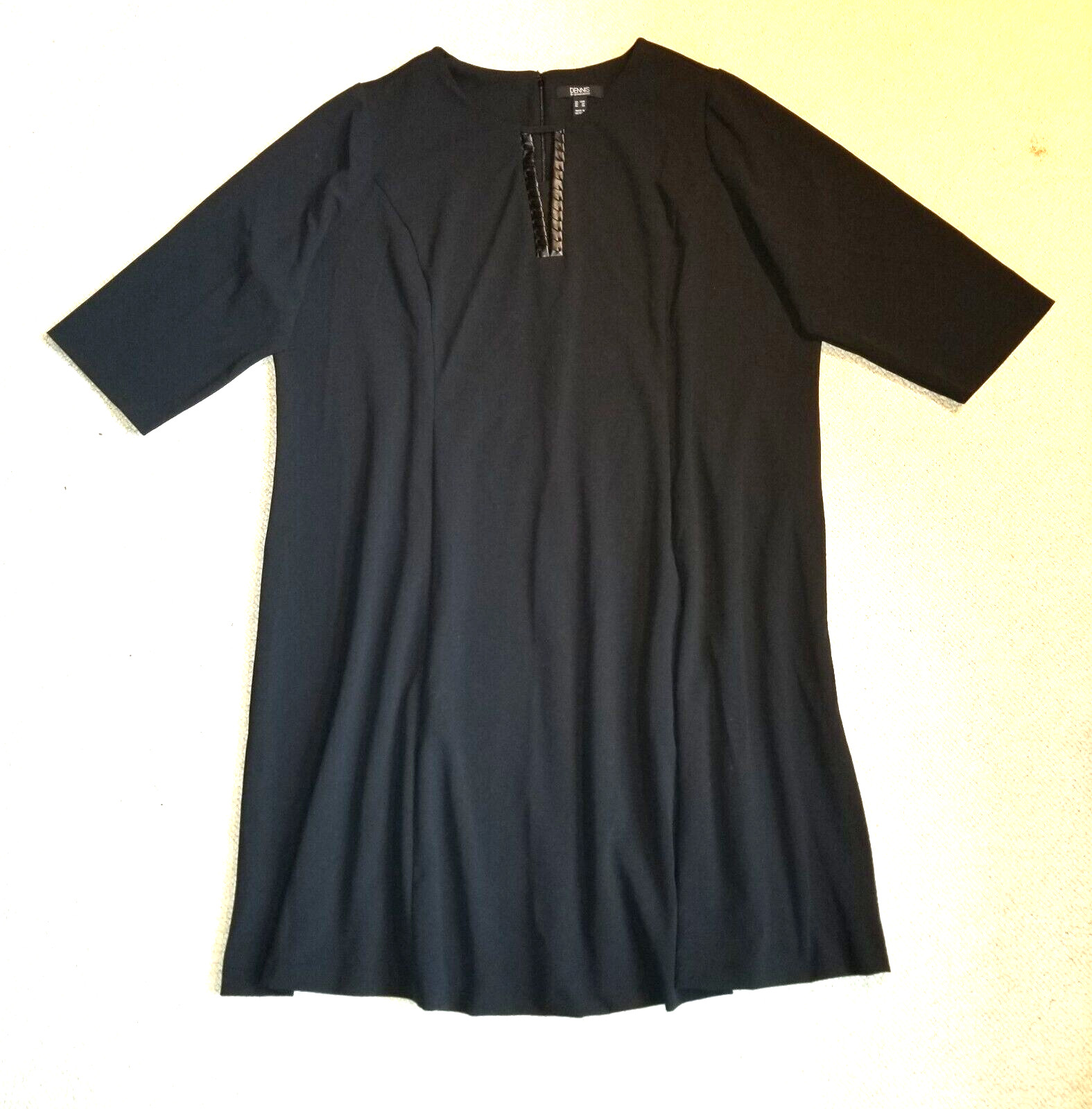 Womens Dress-DENNIS BY DENNIS BASSO-black stretch keyhole V neck 3/4 sleeve-28W