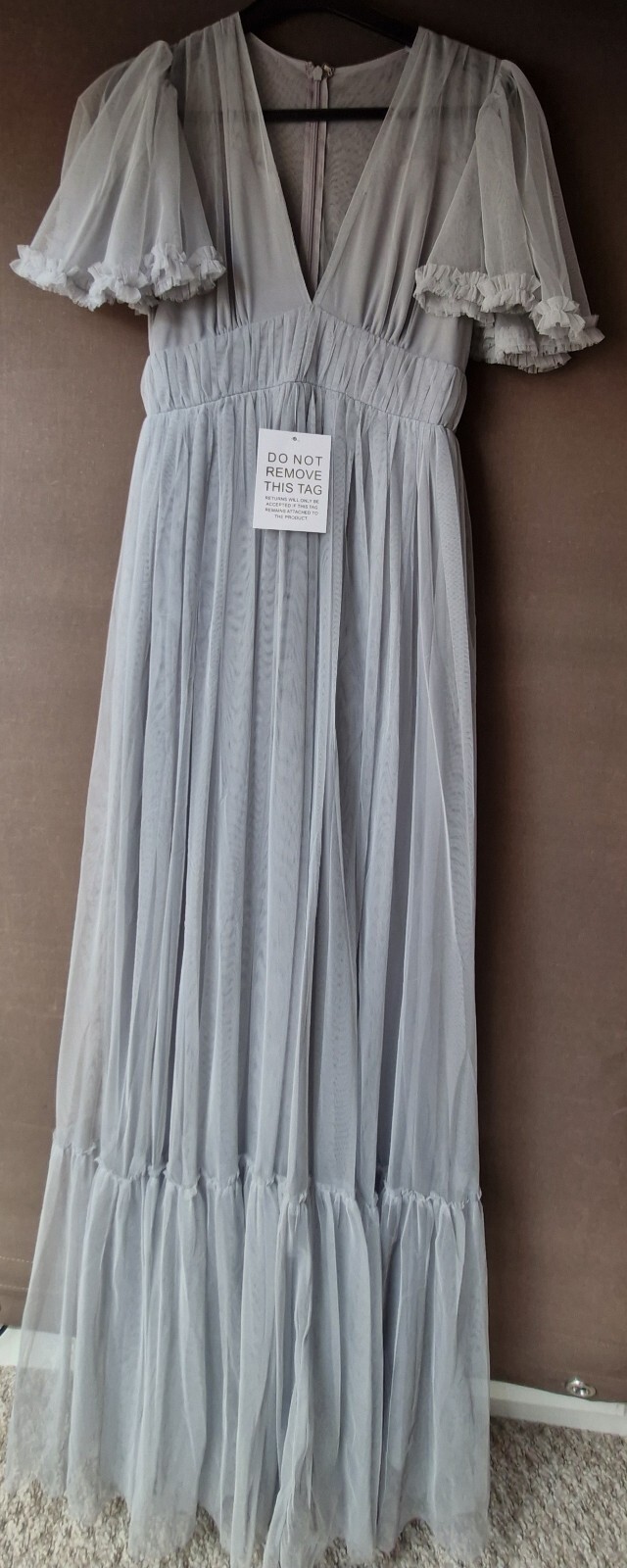 BNWT Grey Special Occasion Wedding Wear Net Maxi Dress Size 8 / 10 Maternity