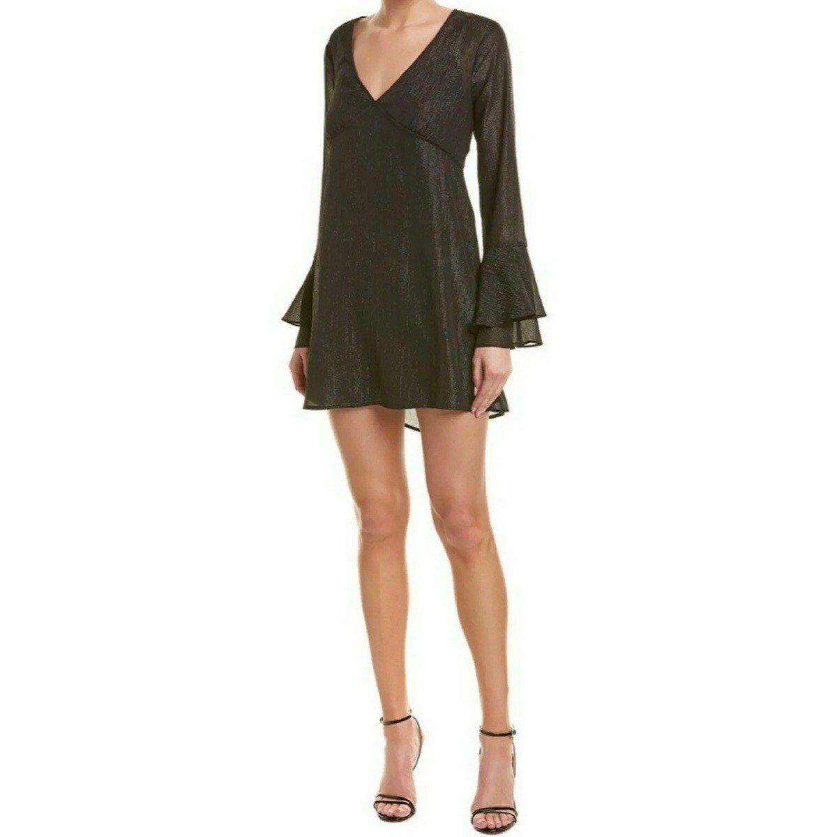 NWT BCBGeneration Size XS Bell Sleeve Sheer Metallic Long Sleeve Mini Dress New