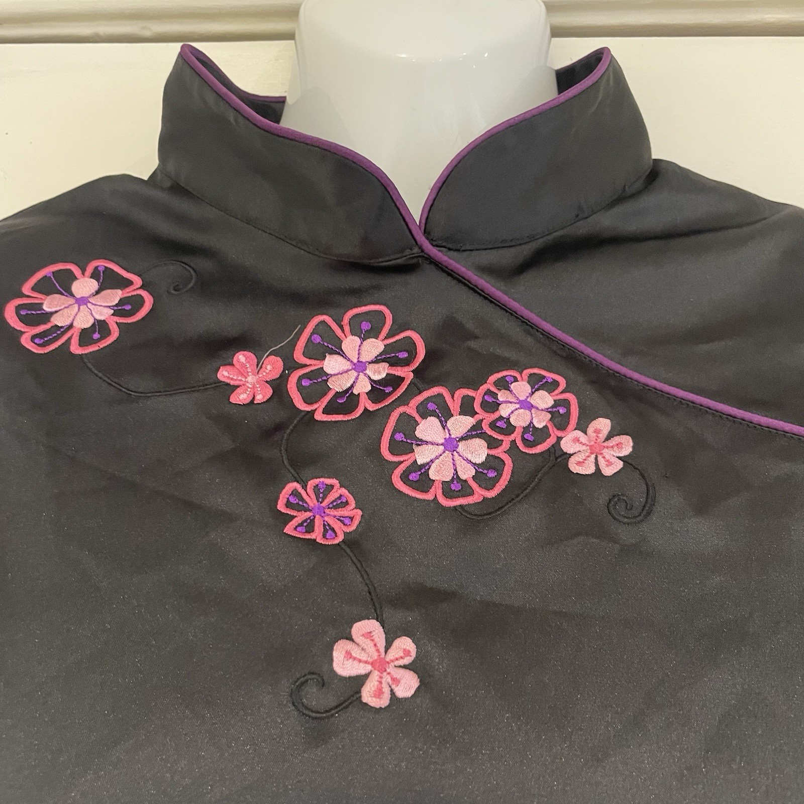 Dorothy Perkins Black Chinese Oriental Style Dress – UK 18 – Black Sateen Pink