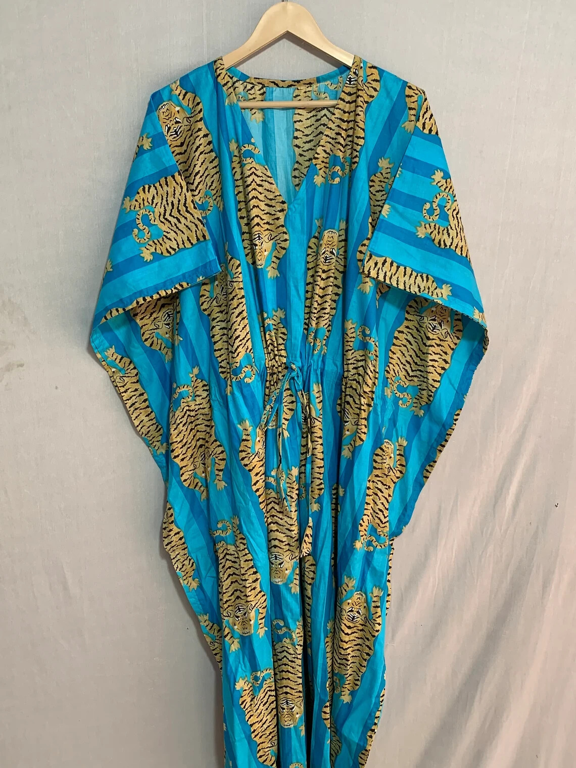 Indian Vintage 100% Cotton Long Beach Maxi Kaftan Dress One Size Caftan Kimono