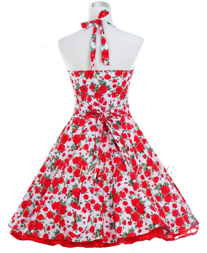 Vintage 50s 60s 70s Swing Retro Rockabilly Dress Cotton Floral Ball Party Dress