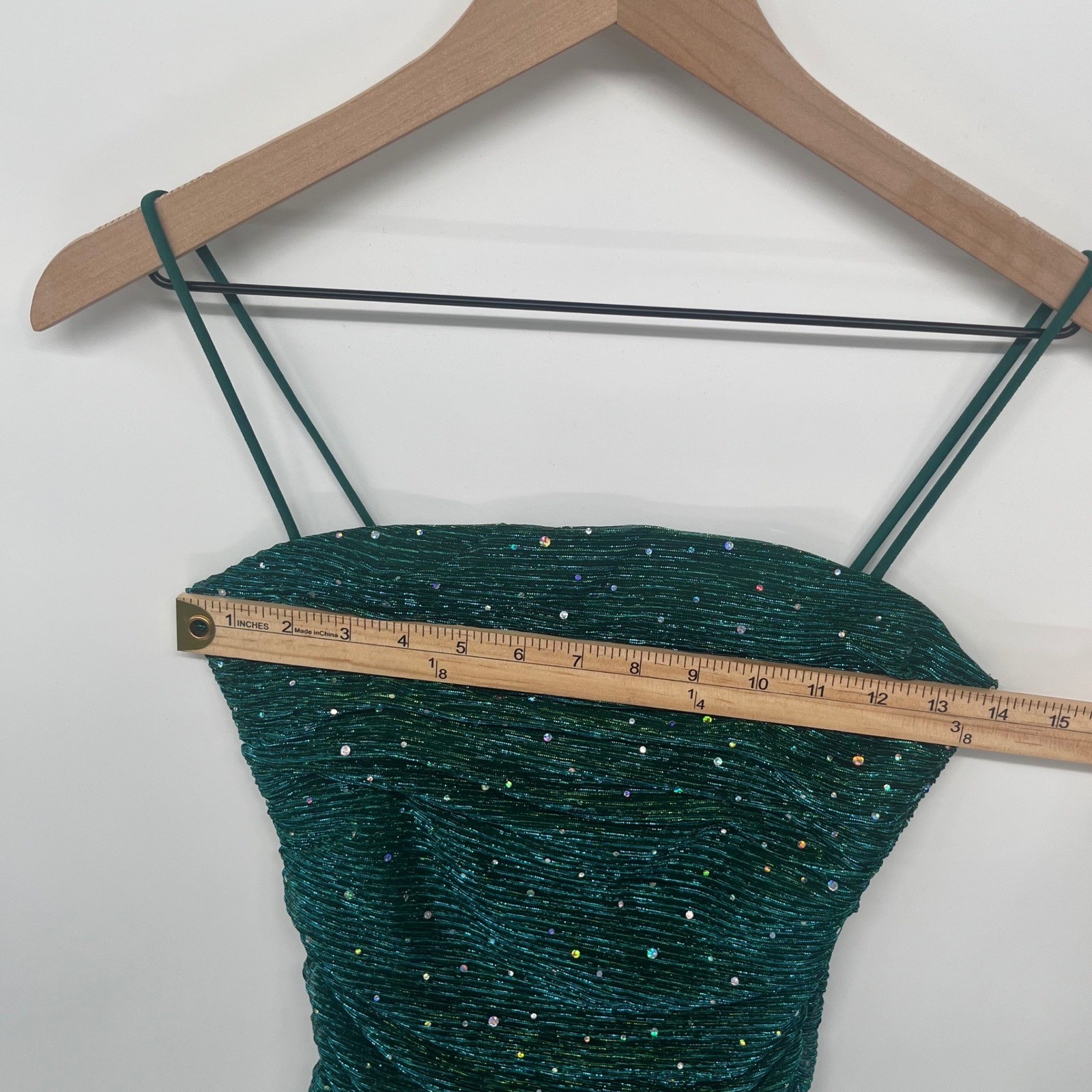 Lulus Mini Dress Womens 2 Green Ruched Rhinestone Glitter Party Bodycon