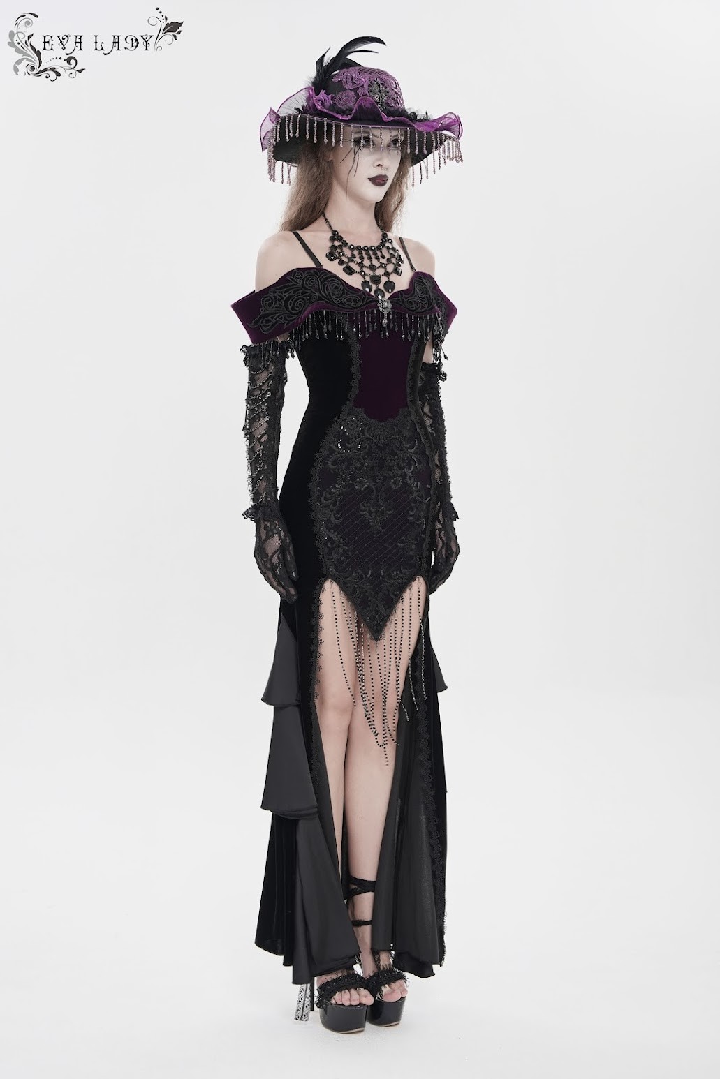 Devil Fashion Gothic Victorian ‘Vampire Masquerade’ Purple Black Velvet Gown M