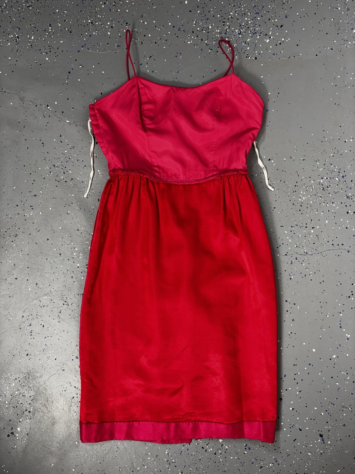 Vintage 60s Hot Pink Cocktail Sheath Dress Silk Dupioni Bombshell Pin-up M 10