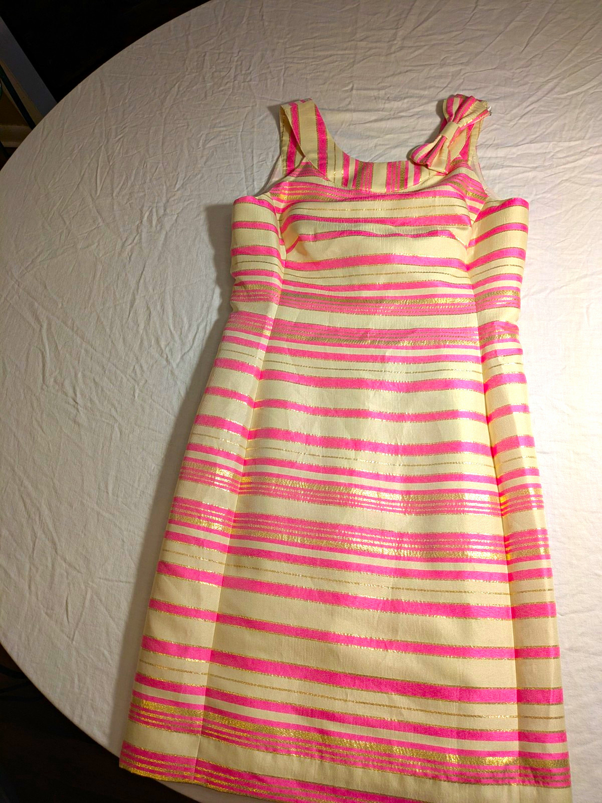 Lilly Pulitzer Fit & Flare Dress 2 Pink/Gold/Ivory Striped Metallic Zip Lined