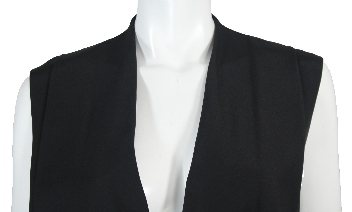 CELINE Black Woven Sateen Knee-Length Surplice V-Neck Wrap Shift Dress 42