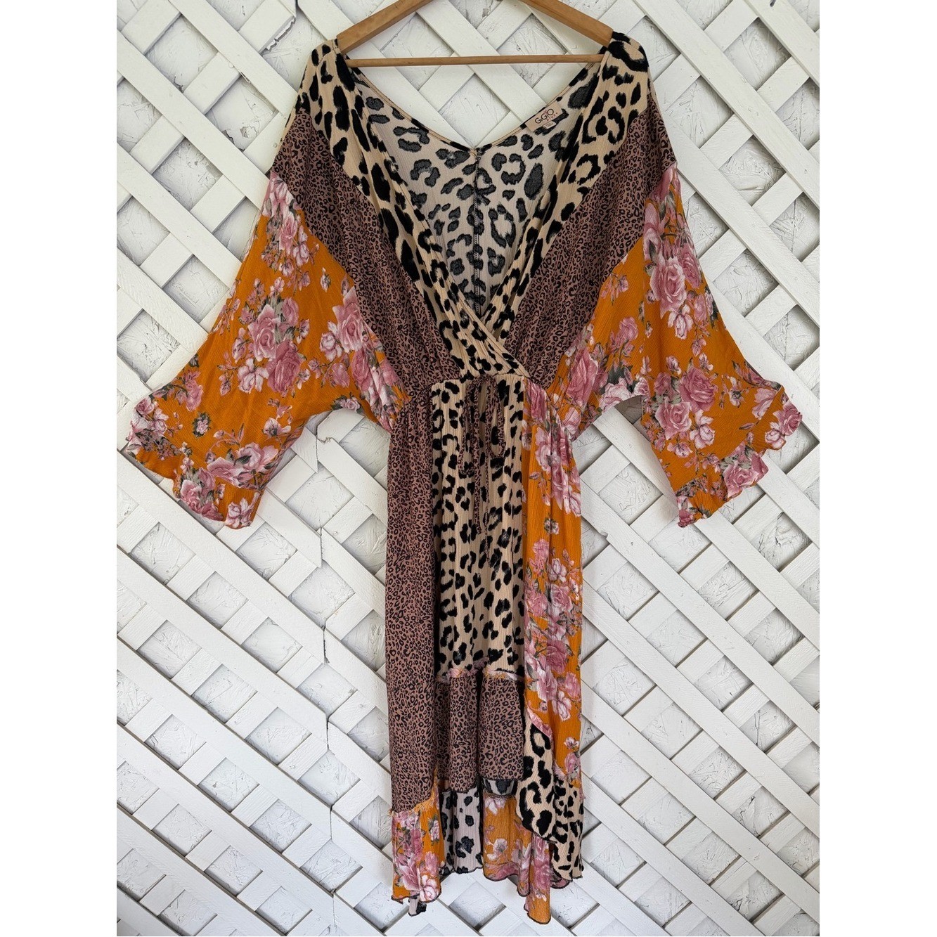 GiGiO high-low ruffled hem, floral animal print dress boho patchwork 1XL