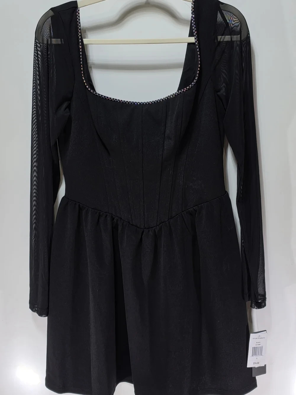 NWT Junior Size 12 Black Long-Sleeve MeshYoke/ Rhinestone Trim (City Triangle)
