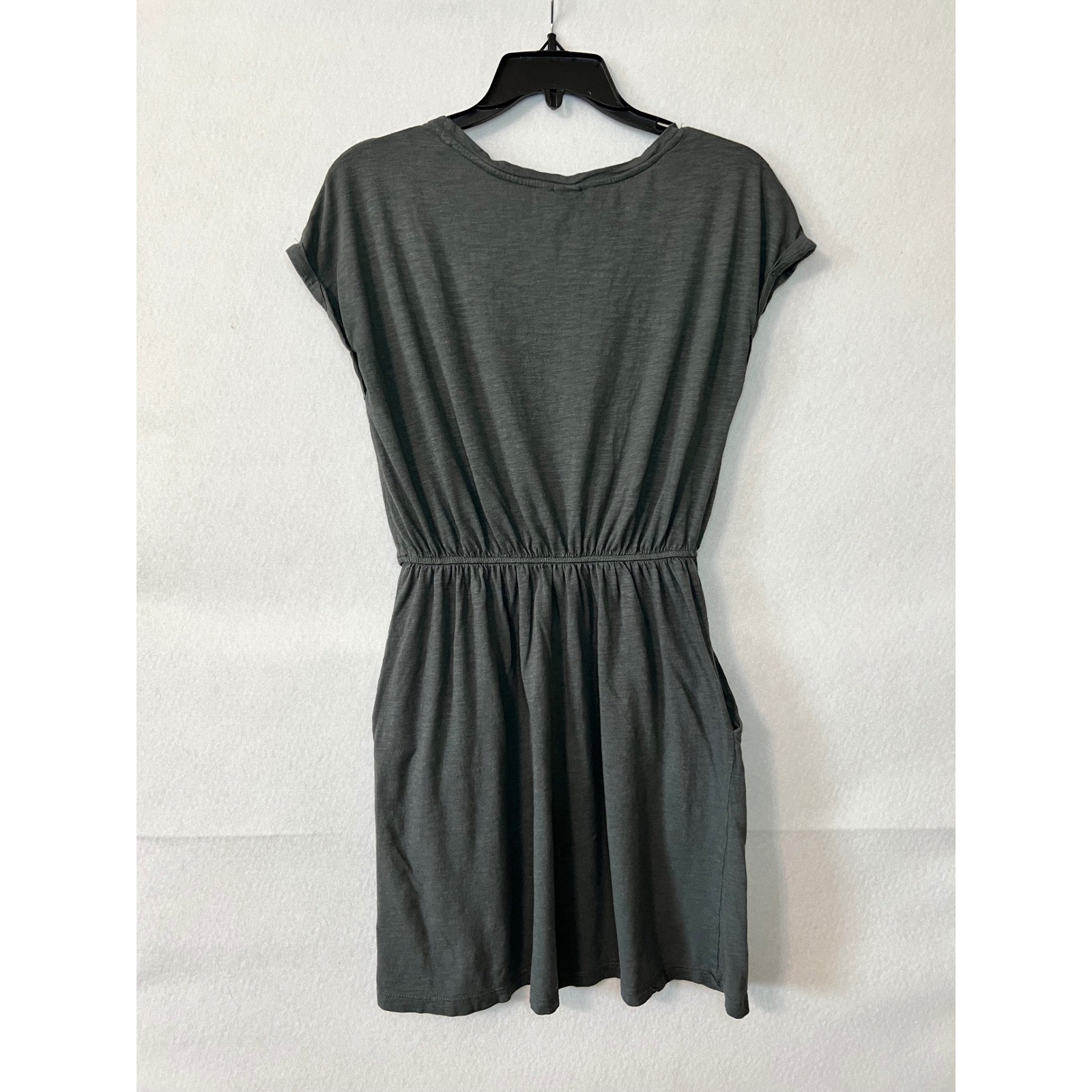 HM Basic Olive Green Elastic Waist Boho Cottage Jersey Dress with Pockets Sz S