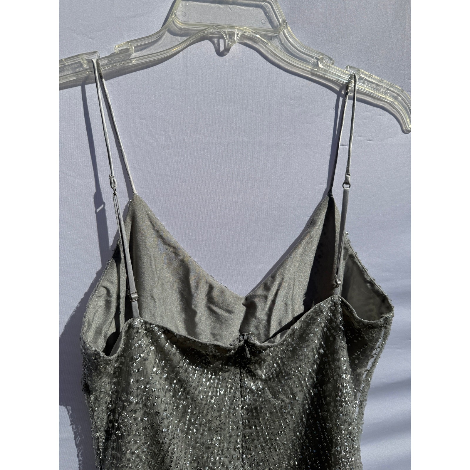 Meshki Aviana Silver Jeweled Glitter Mesh Midi Party Dress Sz S